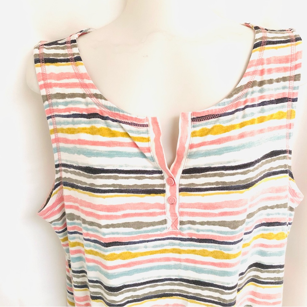 T by TALBOTS Striped Henley Sleeveless T Shirt Dress - Picture 3 of 11